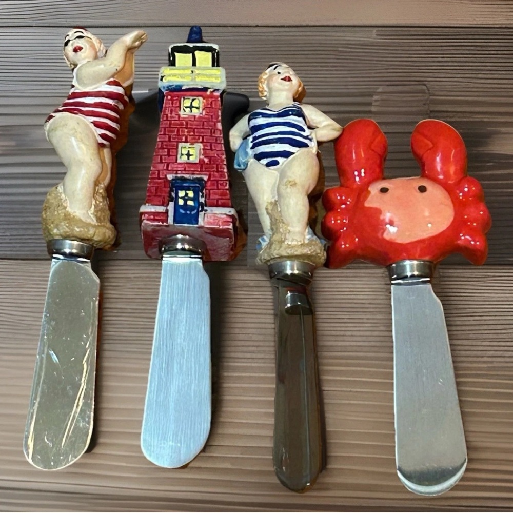 Vtg 90’s Cheese Spreader Knives Boston Warehouse Ocean Beach Theme Set Of 4